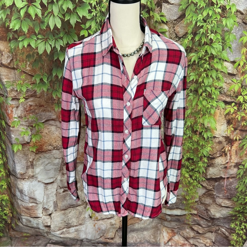 RAILS Classic Plaid Button Front Flannel Shirt in Red, White, and Blue, XS - Picture 2 of 14